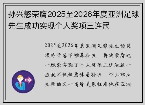 孙兴慜荣膺2025至2026年度亚洲足球先生成功实现个人奖项三连冠 孙兴慜荣膺2025至2026年度亚洲足球先生成功实现个人奖项三连冠